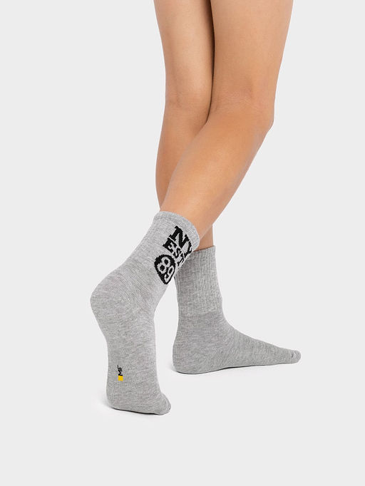 Цена за 5 пар! Носки детские серые с рисунком в виде надписи - Mark formelle фото 2