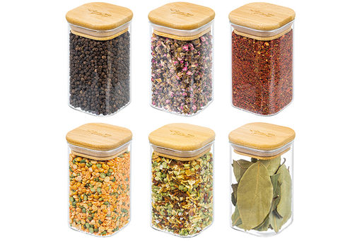 Набор 6 банок д/хранения 250 мл 22*8*27 см Crystal glass + бамб.крышка с сил.прокл.+бамб.подст - Elan gallery фото 4