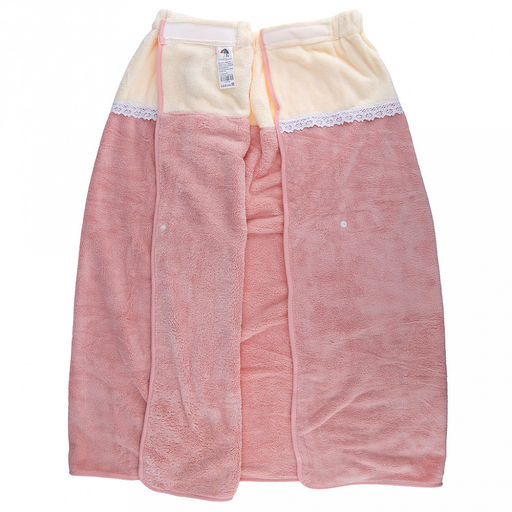 Полотенце (парео) махровое "Куколка" 80х165см, хлопок 100%, на резинке с липучкой, на кнопке, ажурный кант; с чалмой на пуговице 68х25см, розовый (Китай)