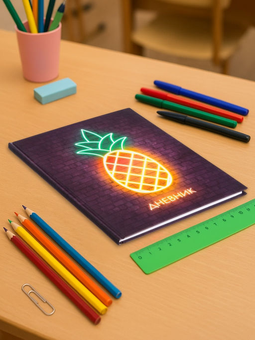 Дневник школьный для 5-11 классов, «Ананас. НЕОН вывеска», твёрдая обложка 7БЦ, матовая ламинация, выборочный лак, 48 листов