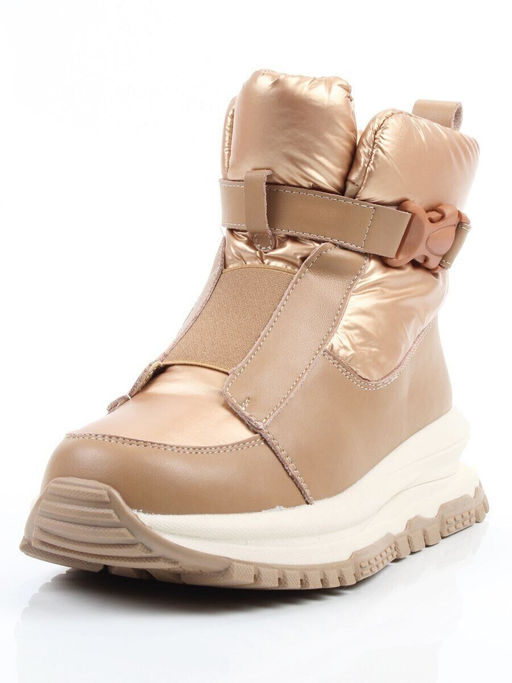 04-WG037-1M DK. BEIGE/GOLD Ботинки зимние женские (натуральная кожа, курточная ткань, 100% шерсть)