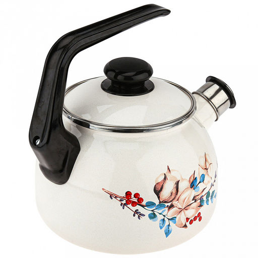 "Унесенные ветром" Чайник эмалированный 2,5л, со свистком, сферическая форма, металлическая крышка (Россия)