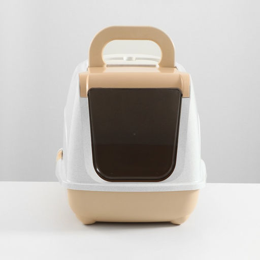 Туалет-домик для кошек закрытый с дверцей 50*38*37 см, бежево-белый - Пижон фото 2