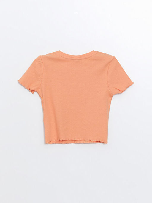 Bisiklet Yaka ?i?ekli K?sa Kollu K?z ?ocuk Ti??rt