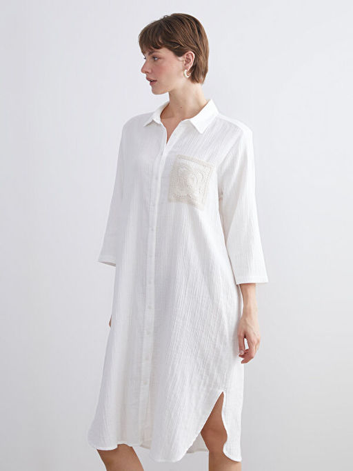 Dokulu Kro?e Detayl? G?mlek Elbise