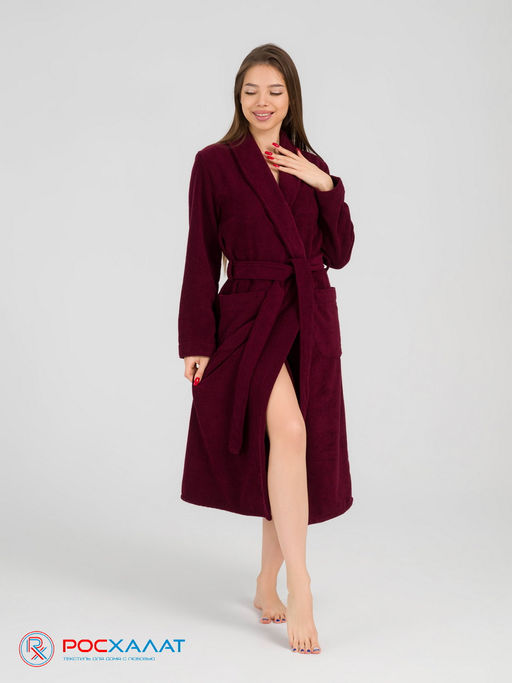 Женский махровый халат с шалькой темно-бордовый МЗ-02 (122) - Росхалат фото 11