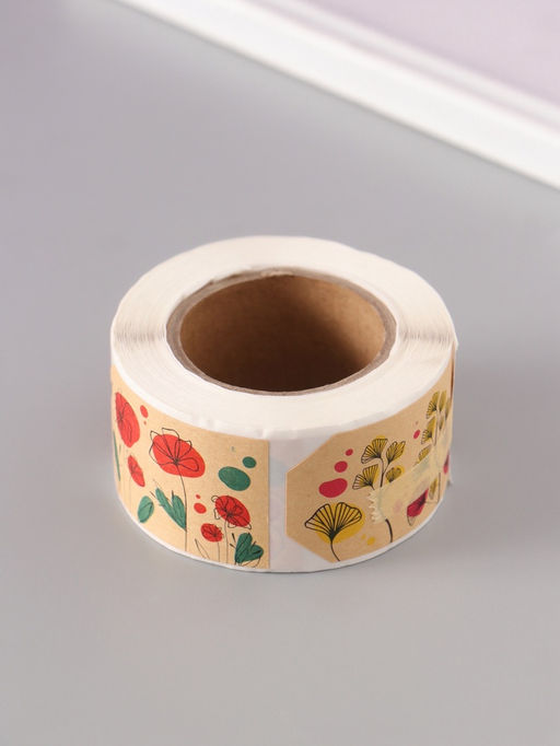 Наклейка бумага крафт Бирки. Цветы, 3?5 см 200 шт., в рулоне