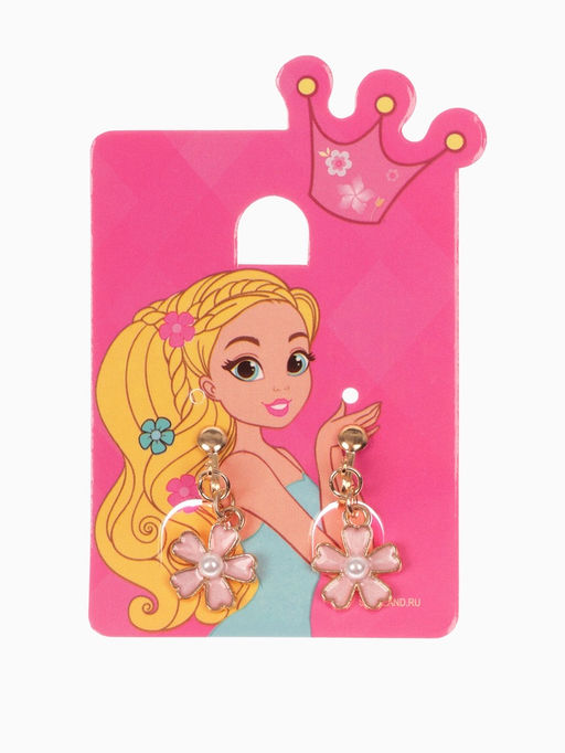 Цена за 3 шт. Серьги-клипсы детские Выбражулька «Цветочек», с жемчужиной, бело-персиковые в золоте