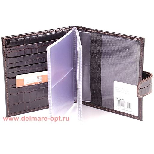 Визитница Premier-V-44 (с хляст, 2х-рядная, 5внут карм, 32карточки) натуральная кожа коричн.темный крокодил (83) 122288  фото 2