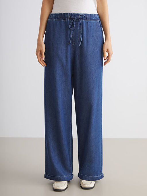 Beli Lastikli Wideleg Kad?n Jean Pantolon