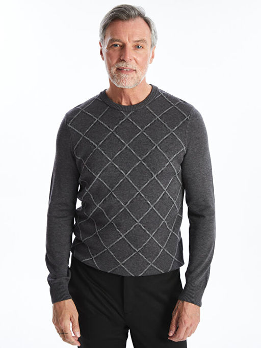 Bisiklet Yaka Uzun Kollu Ekose Erkek Triko Kazak