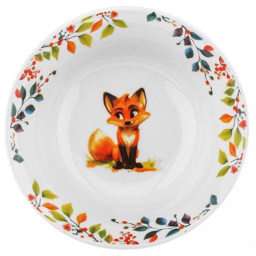 Набор посуды фарфоровый "Лисичка" 3 предмета: тарелка мелкая д175мм гладкий край, салатник д360мм, кружка 210мл, форма "Глория", подарочная упаковка (Россия)