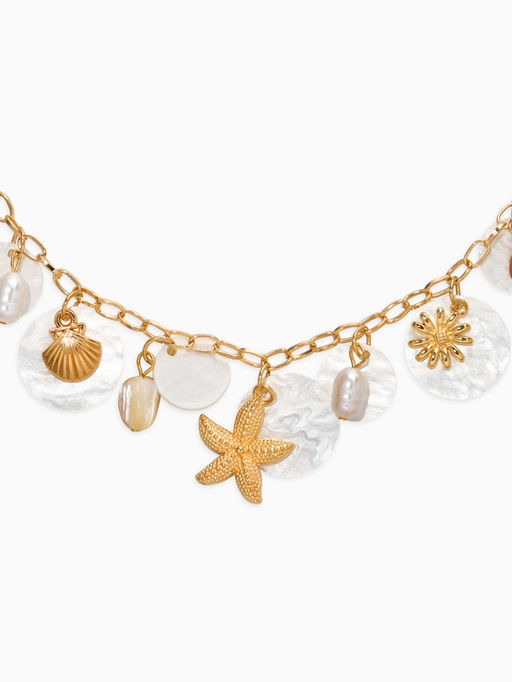 Колье на цепочке «Ракушка», L=40 см, белое в золоте