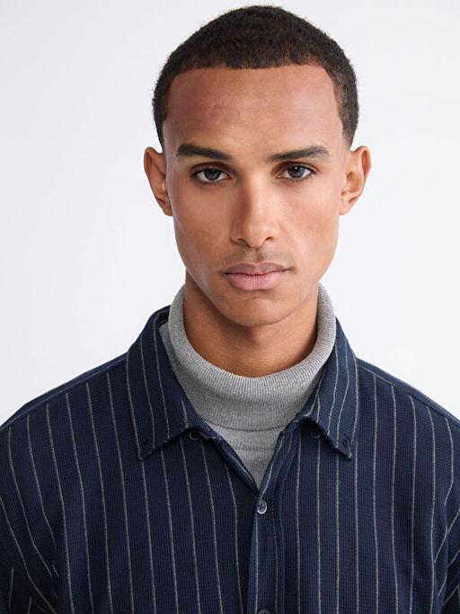 B?y?k Beden Slim Fit Uzun Kollu ?izgili Erkek G?mlek