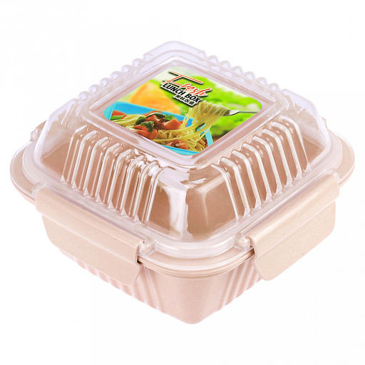 Ланч-бокс для продуктов пластмассовый Фреш 0,55л, 14х14см h8,5см, с ложкой 13см, крышка прозрачная, с клипсами, с уплотнителем, цвета в ассортименте: персиковый, голубой, зеленый (Китай) - Домашняя мода фото 5