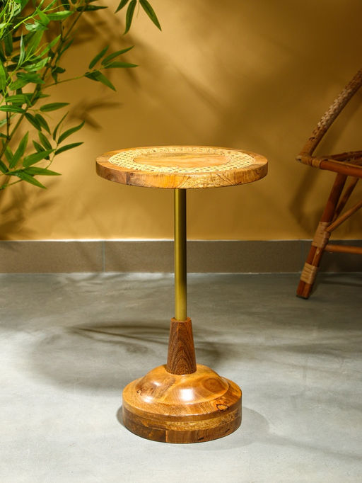 Столик кофейный, 35×35×55 см, манговое дерево, алюминий, коричневый