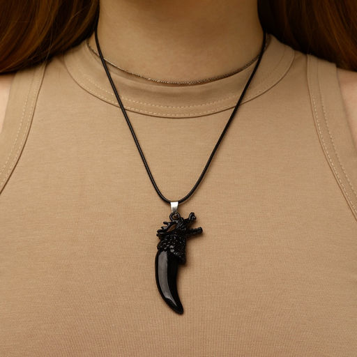 Цена за 2 шт. Кулон унисекс «Клык дракона», цвет чёрный на чёрном шнурке, 45 см