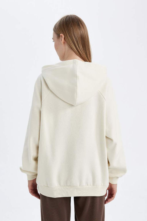 Женская толстая базовая однотонная толстая толстая базовая толстовка с капюшоном и карманом-кенгуру оверсайз широкого кроя - Defacto фото 7