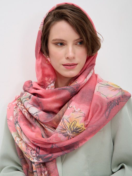 Большой красивый палантин. Рисунок нанесен вручную.ШЕЛК ВИСКОЗА ХЛОПОК - Tantino фото 9