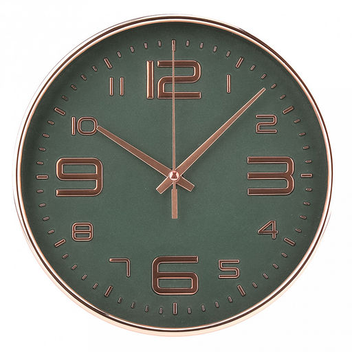 Часы настенные "Элизиум" д19,4см, h4см, мягкий ход, циферблат зеленый; цифры арабские, розовое золото; корпус пластик, розовое золото; в коробке (Китай)