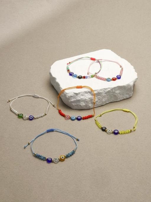 Цена за 12 шт. Браслет-оберег «Глазик» ассорти, цветной в серебре