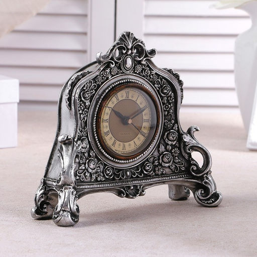 Часы настольные интерьерные каминные, 21×19×6.5 см, d=7 см, серебряные