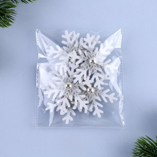 Декор «Новогодняя снежинка», белый с серебром, набор 6 шт.