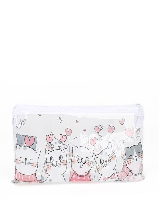 Косметичка-пенал на молнии, с рисунком Влюблённые коты, прозрачная/белая - Simaland фото 2