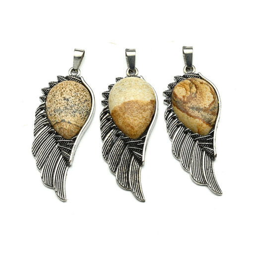 Подвеска с яшмой бежевой Крыло 23*52мм