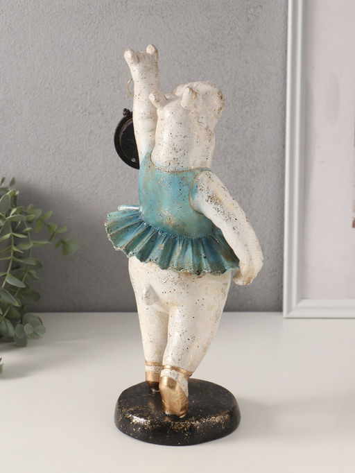 Фигурка-часы настольные полистоун «Бегемот-балерина», 13.5×15×32.5 см