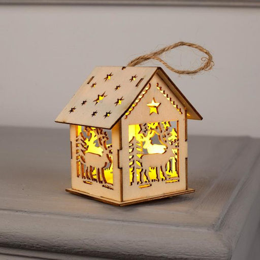 Цена за 2 шт. Ёлочная игрушка Домик с оленем, 7.5х6.5х6 см, от батареек, свечение тёплое белое - Luazon lighting фото 3