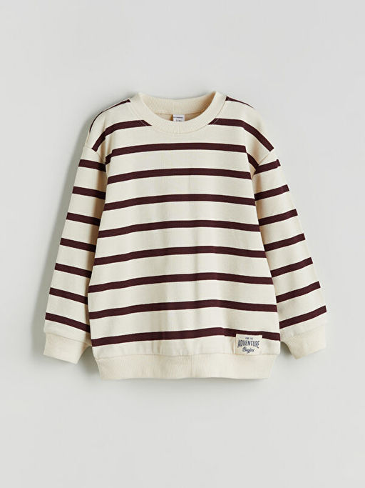 Bisiklet Yaka ?izgili Erkek ?ocuk Sweatshirt ve E?ofman Alt 2li