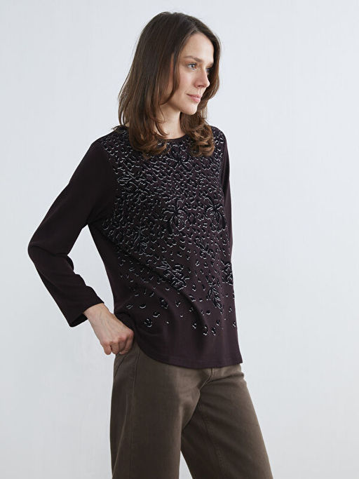 Bisiklet Yaka Desenli Kad?n Ti??rt