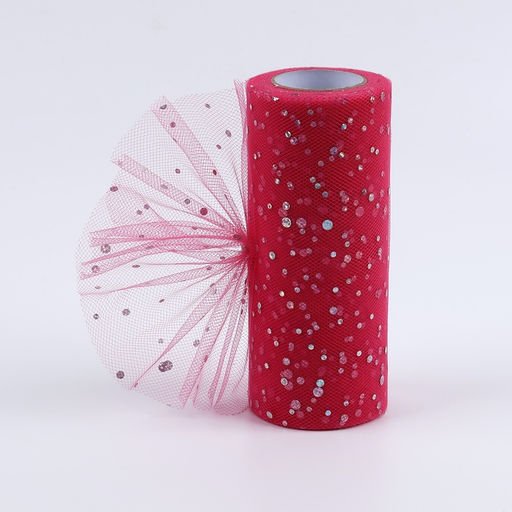 Фатин с блёстками, 15 см, 23±1 м, 11±1 г/м², ярко-розовый №61