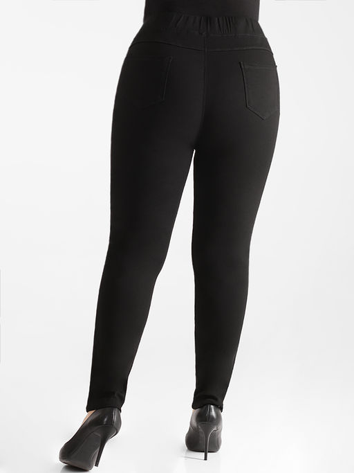 Джеггинсы утепленные больших размеров с высокой посадкой черные - Almond фото 3