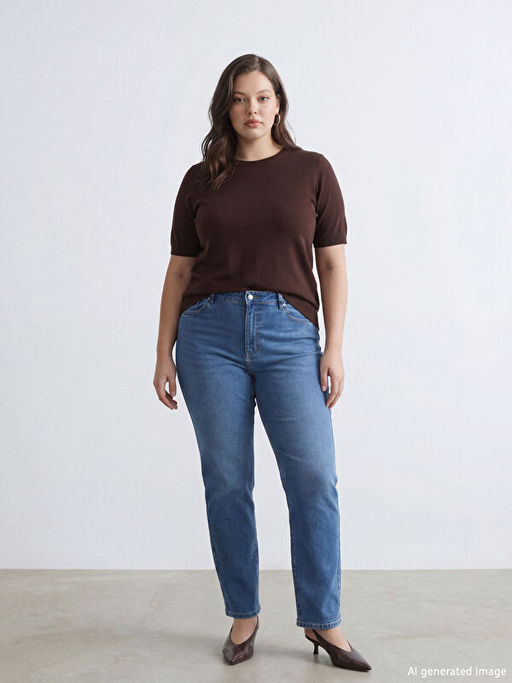 Beli Lastikli Slim Mom Kad?n Jean Pantolon