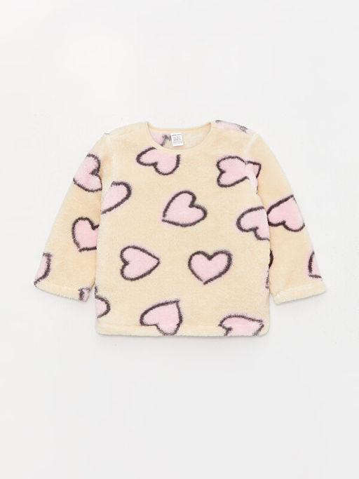 Bisiklet Yaka Uzun Kollu Desenli Pel?? K?z Bebek Pijama Tak?m?