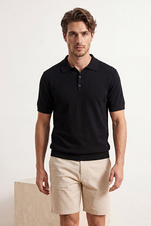 Siyah Regular/Normal Kesim _zel _plik Premium Basic Triko Polo Yaka T-shirt TMNSS26PO00044 - Trendyolmilla фото 2