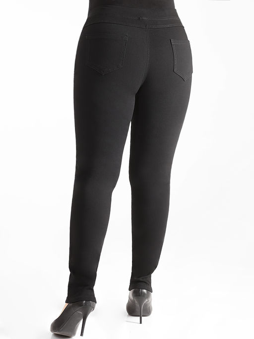 Джеггинсы больших размеров на флисе зимние черные - Almond фото 3