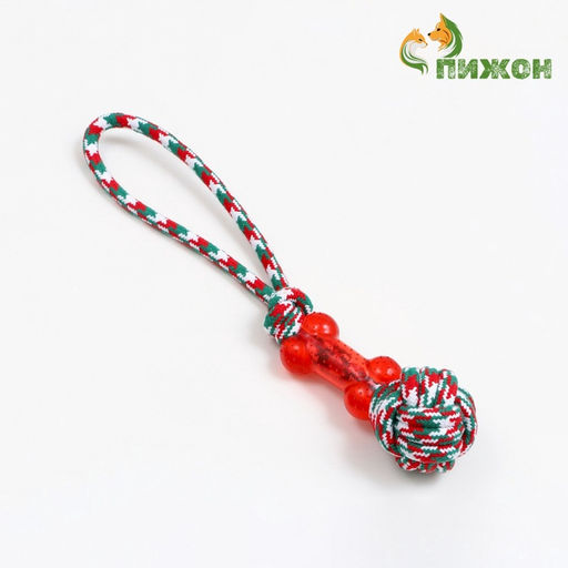 Игрушка канатная с косточкой, до 150 г, до 40 см, красно-бело-зелёная - Пижон фото 6