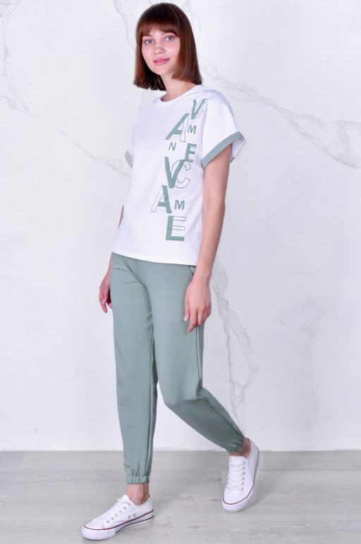 Арт. 2357 Костюм с брюками женский 44-52 (5 шт) Цвет:верх- полынь, низ- полынь - Калинка фото 6