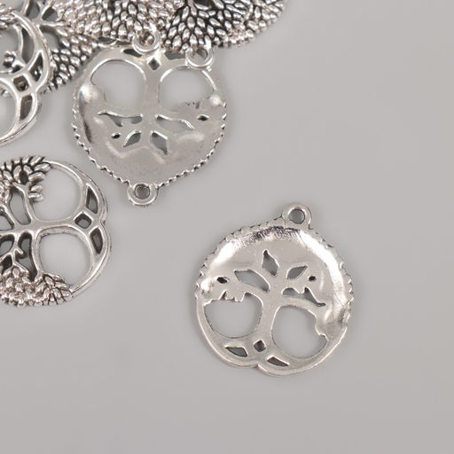 Цена за 10 шт. Металлический элемент, декоративная подвеска «Арт Узор. Дерево жизни», серебро, 2.6×2.3 см