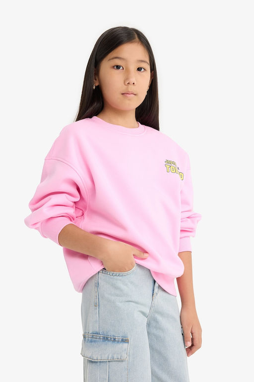Oversize Geni_ Kal_p Bisiklet Yaka S_rt Bask_l_ __i Yumu_ak T_yl_ Sweatshirt K_z _ocuk - Defacto фото 5
