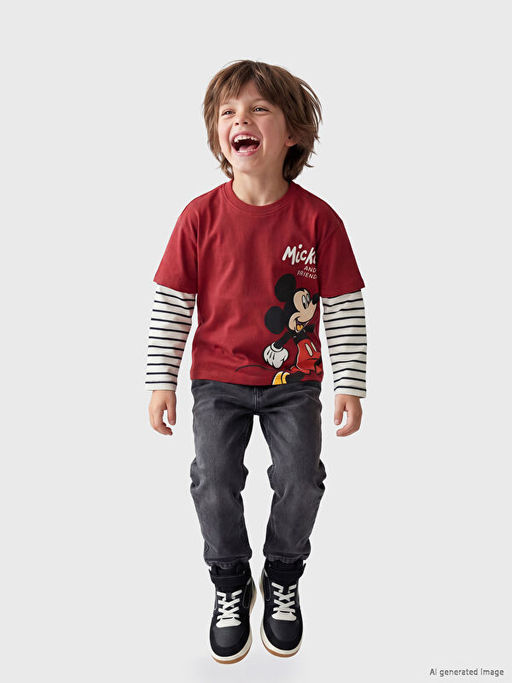 Футболка Bisiklet Yaka Mickey Mouse с принтом для мальчиков