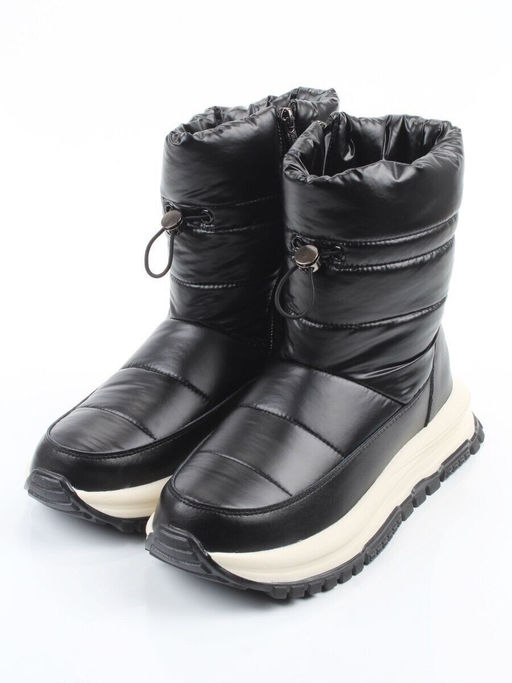 02-WA010-1M BLACK Сапоги Дутики зимние женские (натуральная кожа, курточная ткань, 100% шерсть) - Фабричный китай фото 3