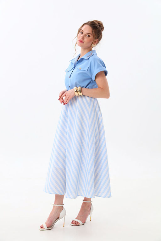 Платье NIKVA н969-2 голубой+бело-голубая полоска  фото 3