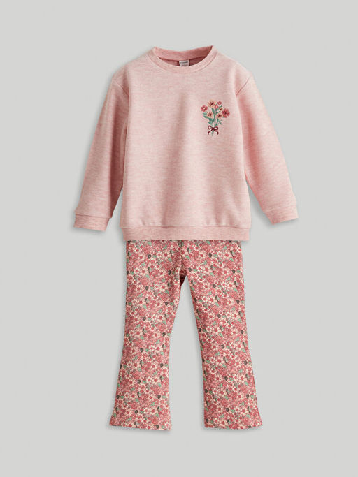 ?i?ekli K?z ?ocuk Sweatshirt ve Tayt Pantolon Alt 2li