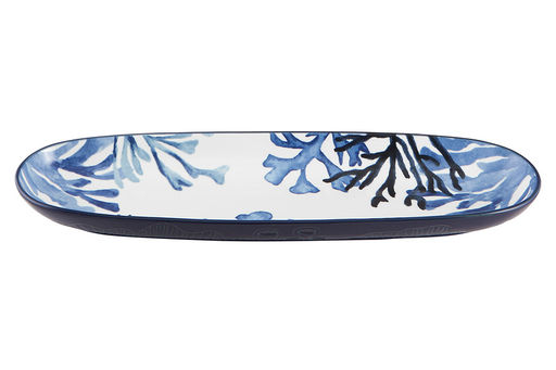 Блюдо, 40х12,5 см, керамика К, белое, овальное, Синие кораллы, Blue Coral