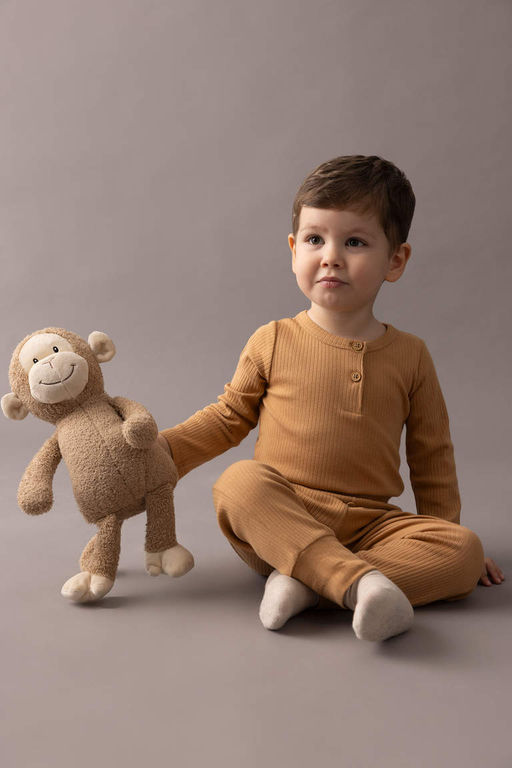 Майка в рубчик с воротником для новорожденных мальчиков, состоящая из двух частей, с длинными рукавами, на защелках - Defacto фото 2