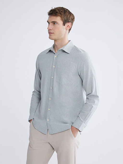Regular Fit Uzun Kollu ?izgili Poplin Erkek G?mlek